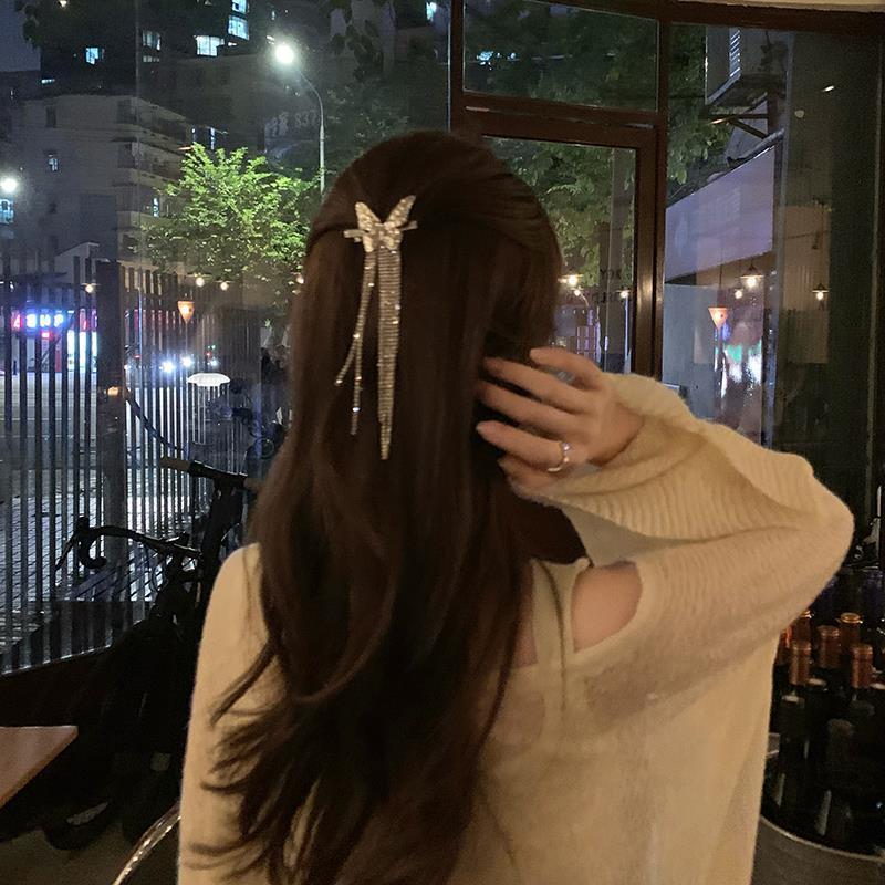 Women's Bow Rhinestone Tassel Hair Clip