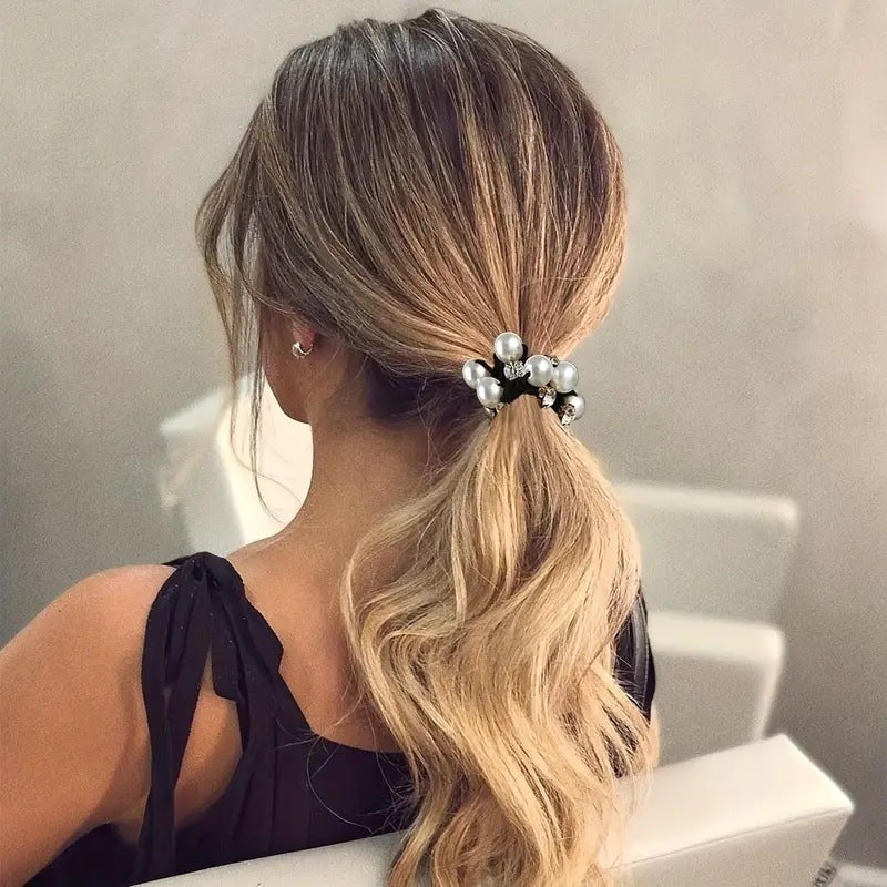 Elegant Pearl Hair Ring Horsetail Headwear