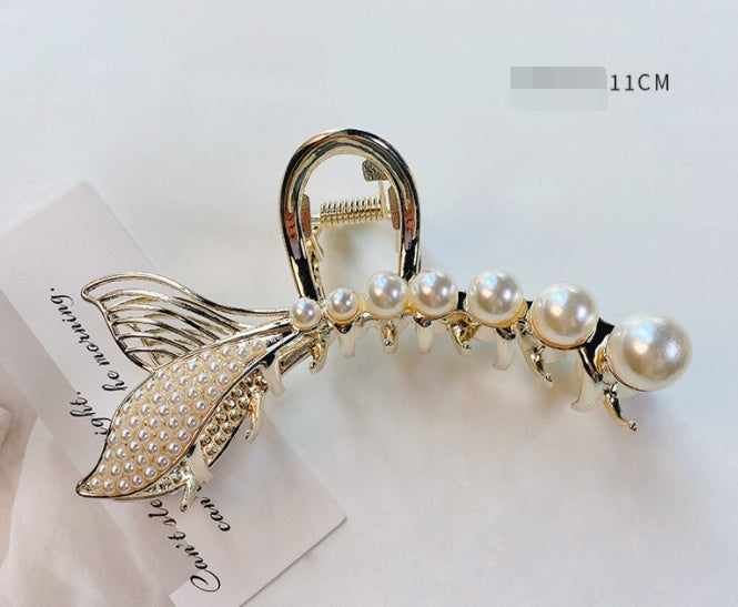 Pearl Catch Clip Metal Shark Clip Hairpin Back Of Head Hair Retro Fishtail Clip Headdress Hair Catch Temperament Hairpin