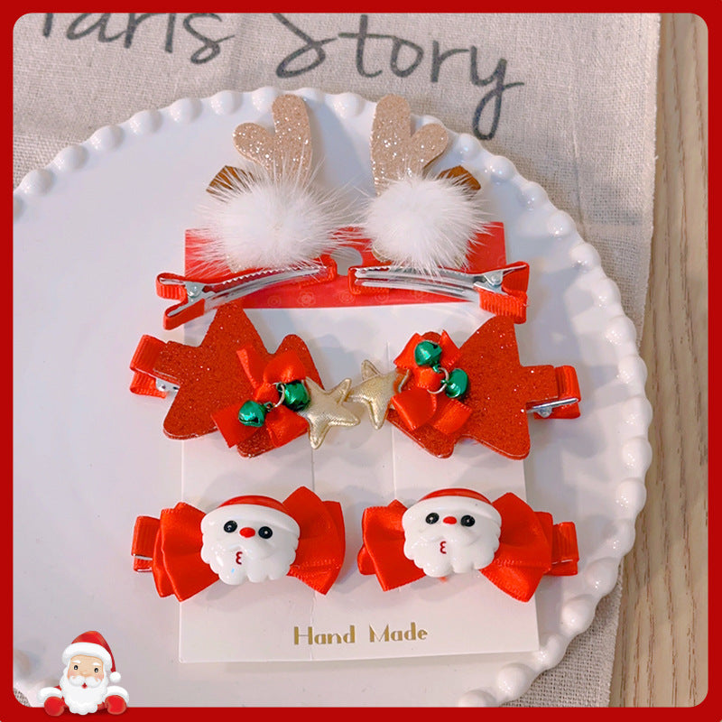 Bowknot Hairpin Cute Headwear Cartoon Cloth Bell Elk Snowflake Christmas Tree Barrettes Suit