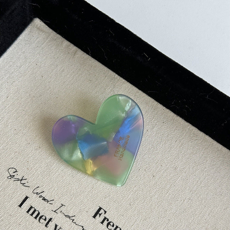 Purple Blue Milky White Black Green Heart Acrylic Barrettes