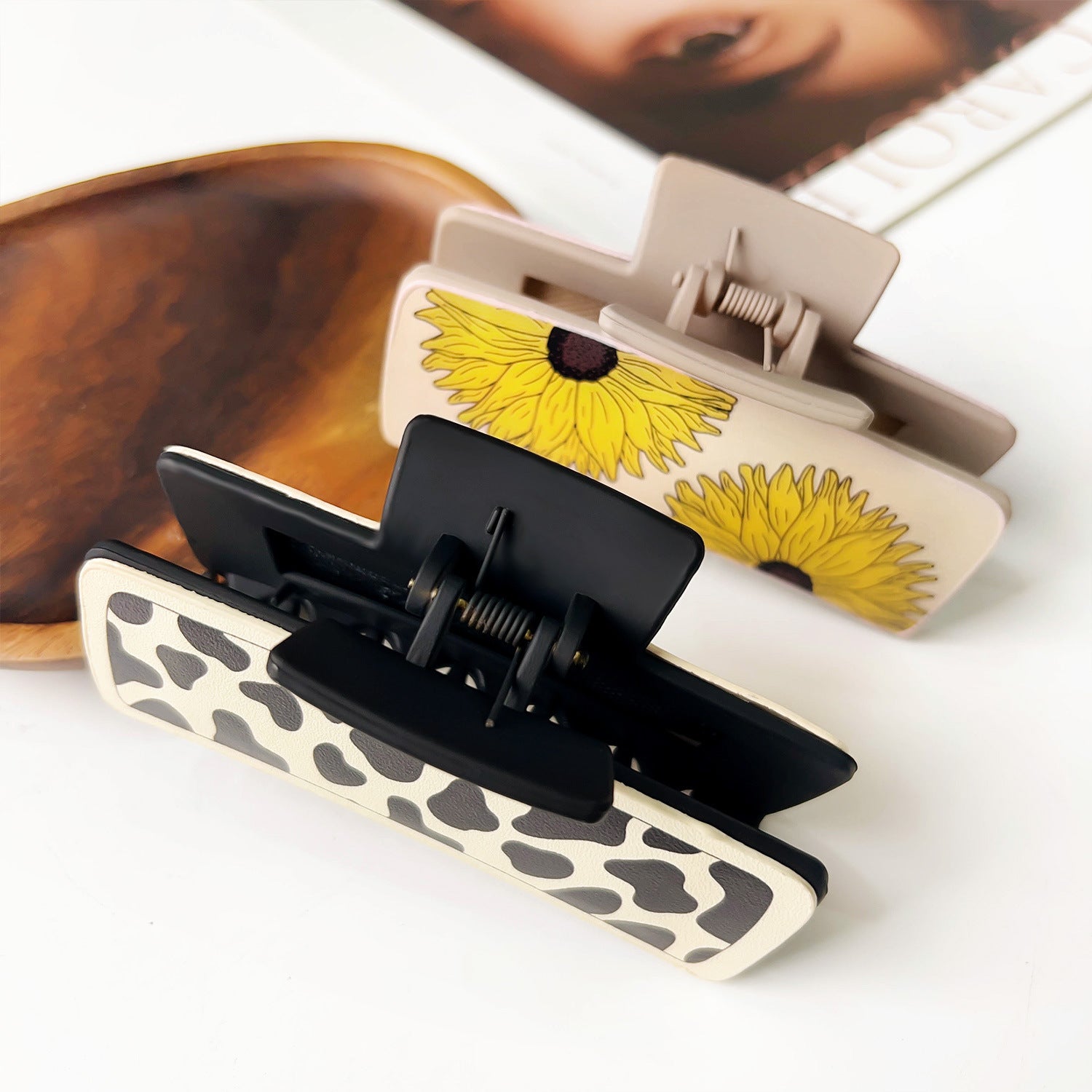 Western Denim Style Fashion Retro Printed Pu Barrettes