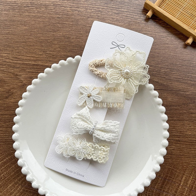 Fabric Lace Barrettes 4 Pack Baby Flower Headwear