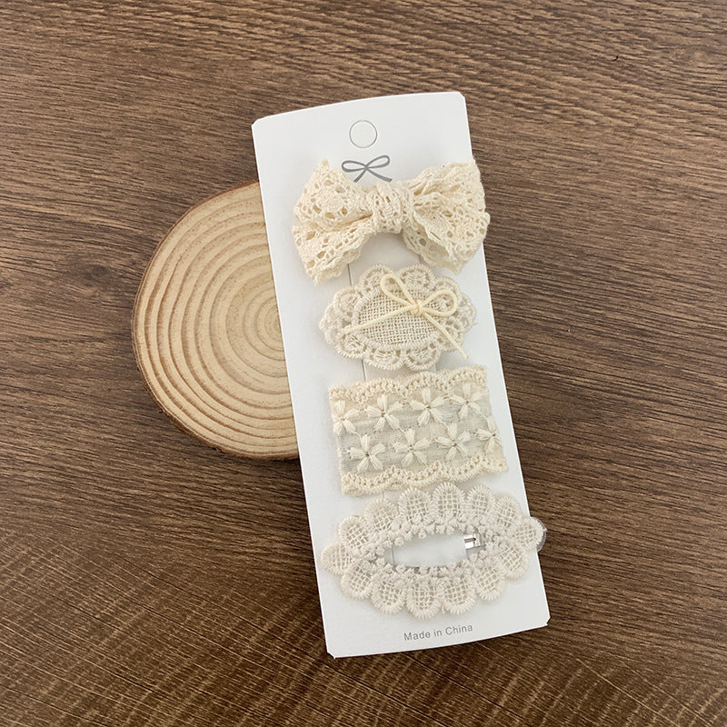 Fabric Lace Barrettes 4 Pack Baby Flower Headwear