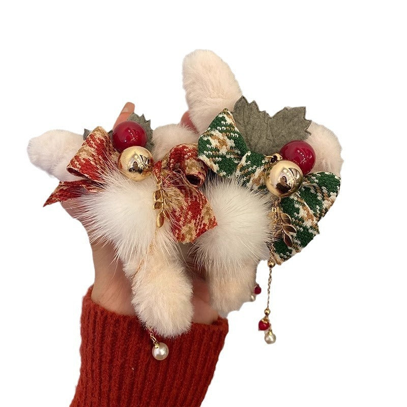 Christmas Plush Female Bow Barrettes