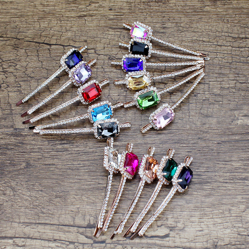Square Rhinestone Bobby Pin Hair Clip Personality Side Clip Headdress