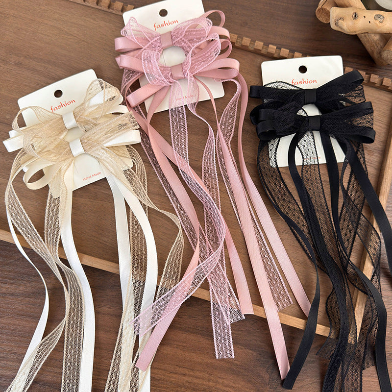 Lace Bow Ribbon Hairpin Ballet Style Girl's Hair Hoop Side Fringe Clip