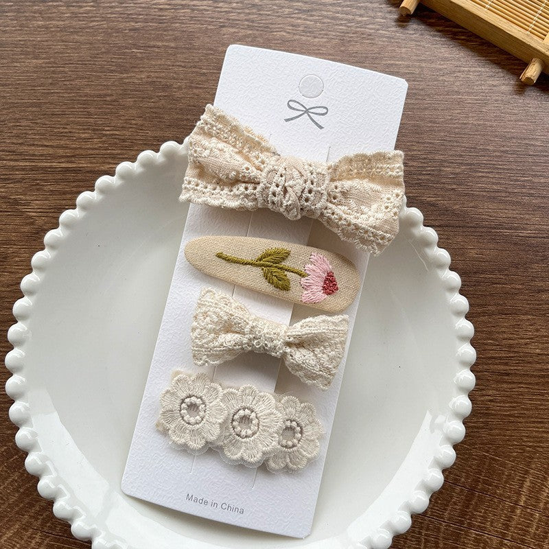 Fabric Lace Barrettes 4 Pack Baby Flower Headwear