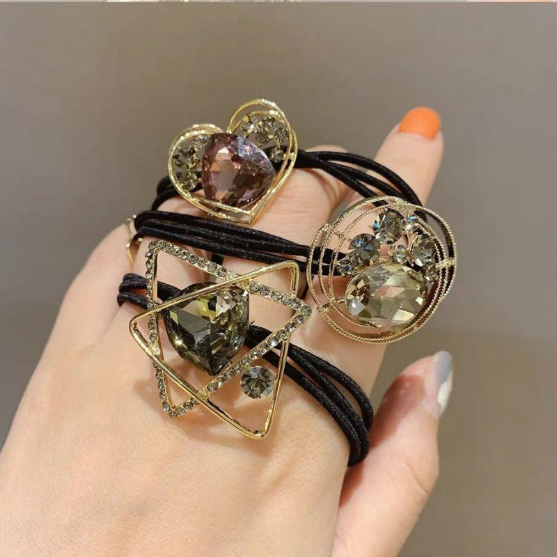Geometric Rhinestone Hair Rope Super Flash Hair Ring