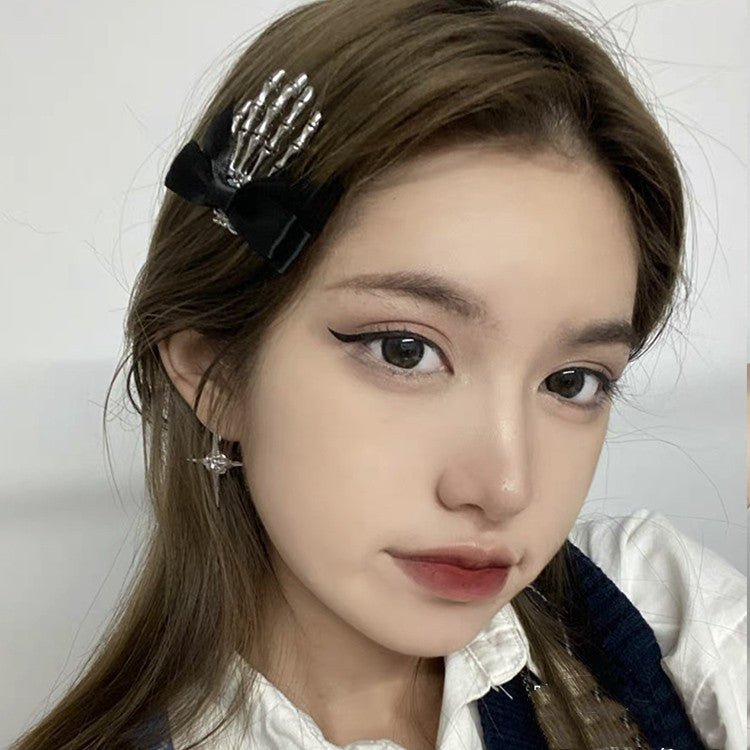 Skeleton Claw Ghost Hand Bow Hair Clip