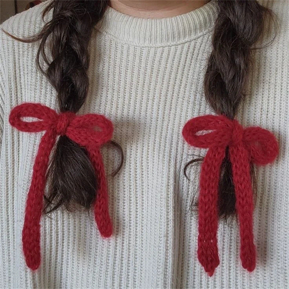 Handmade Mohair Super Q Knitted Bowknot Hair Ring