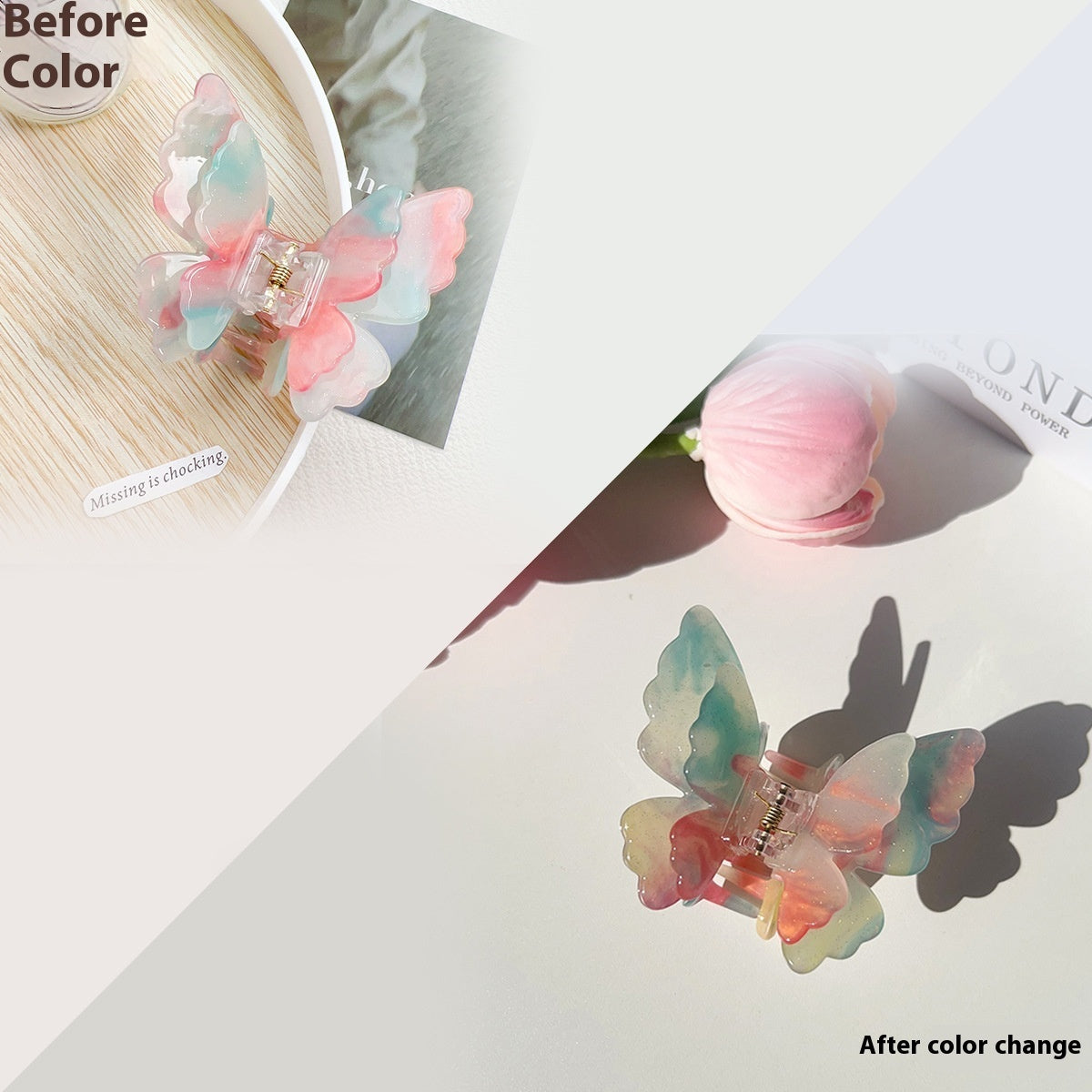 French High-end Double-layer Butterfly Color Hair Clip