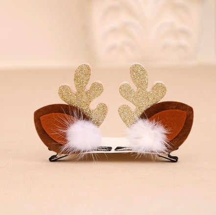Christmas Small Gifts For Children Antlers Mink Hair Clip Hairpin Set Headdress