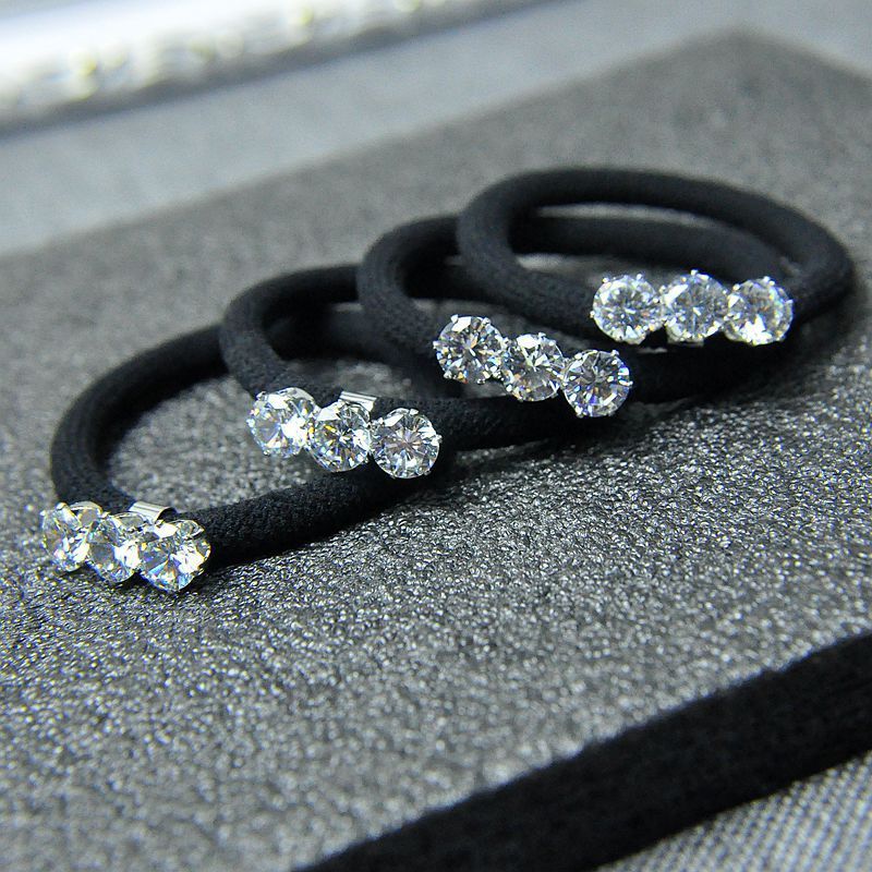Korean Hair Accessories Zircon Rhinestone Black Hair Ring Hair Rope High Elastic Durable Rubber Band