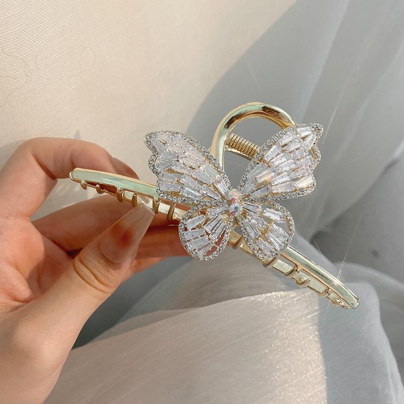 Best Super Fairy Full Diamond Butterfly Metal Grip Large High Sense Shark Clip