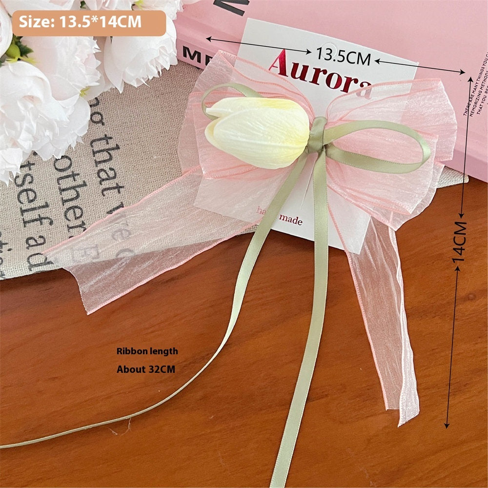 Three-dimensional Tulip Flower Barrettes Simple Ribbon