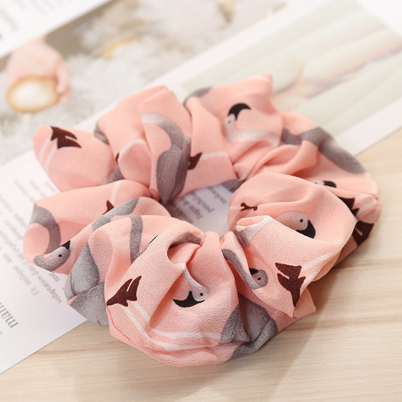 Floral Flamingo Large Intestine Hair Ring Cloth Headdress Flower Chiffon