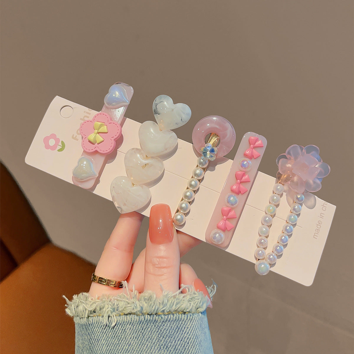 5-piece Set Dopamine Colored Loving Heart Barrettes Cute Side Bangs