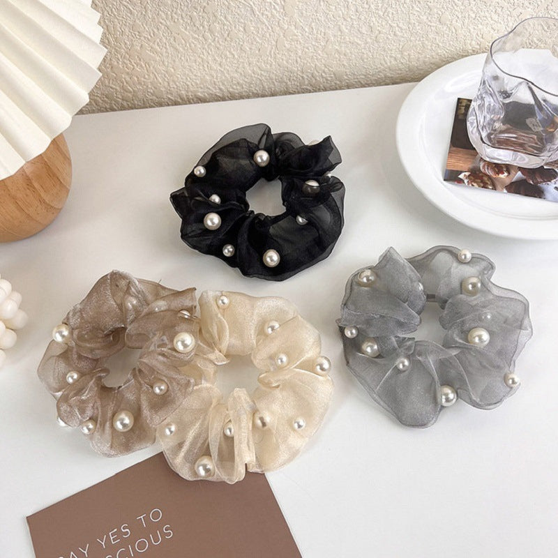 Organza Pearl Hair Ring Large Intestine Simple Elegance Retro Ins