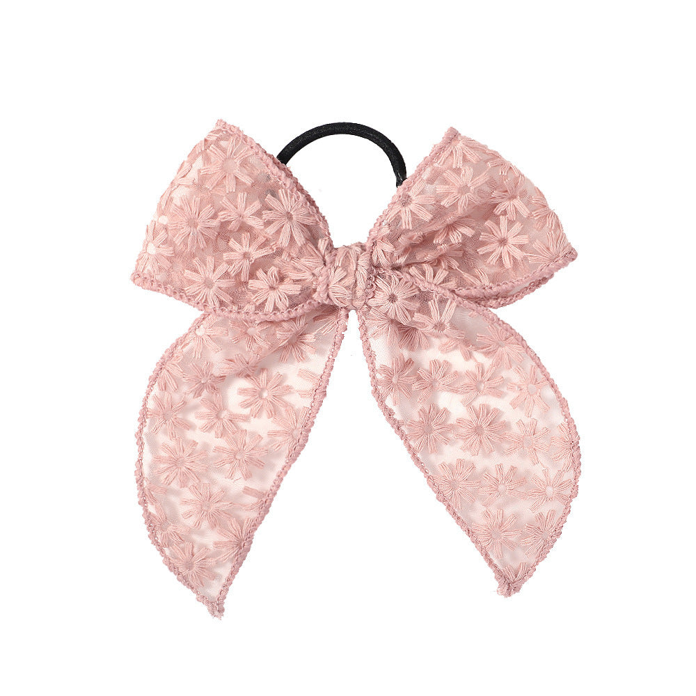 Embroidered Printed Bowknot Hair Ring Simple Lace Rubber Band Hair Rope Floral Dovetail Accessories