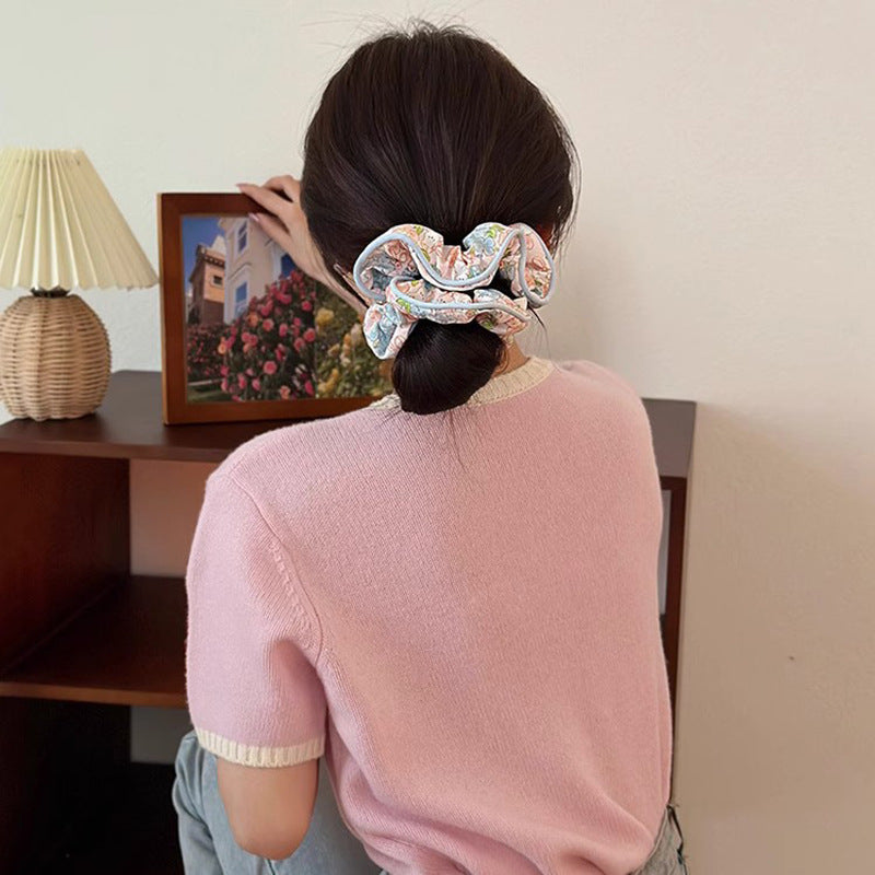 Mori Fairy Beautiful Simple Elegant Floral Large Intestine Hair Ring For Women