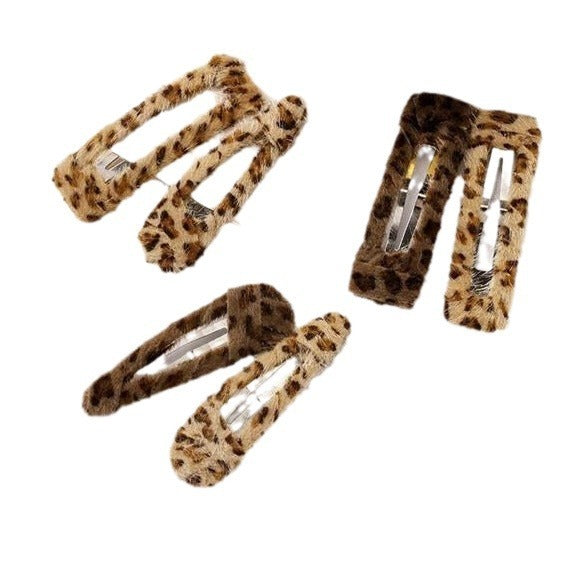 Leopard Print Plush BB Clip Side Cropped Hair Clip Versatile