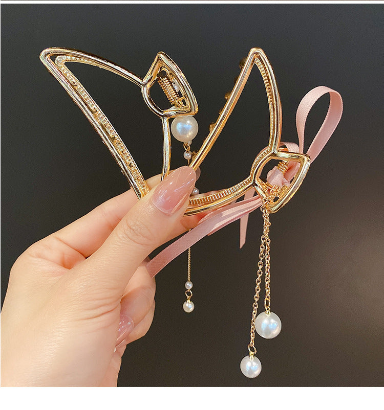 New Hair Accessories Ins Online Influencer Refined Pearl Metal Grip Korean Head Shark Clip Hairware