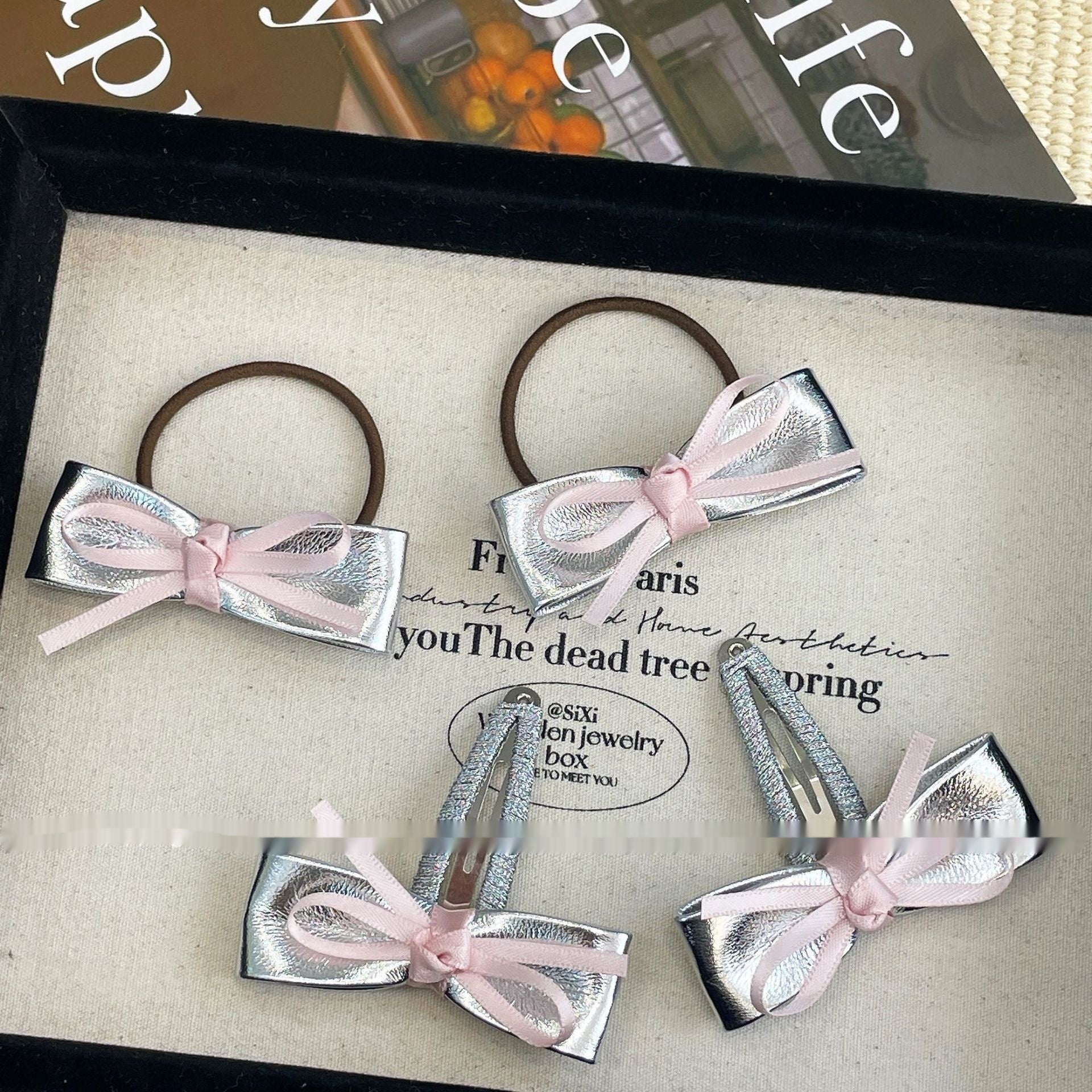 New Sweet Cool Silver Leather Bow Barrettes