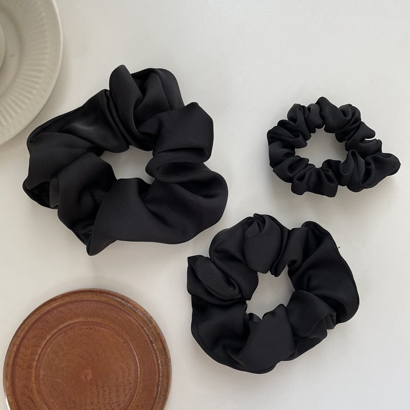 Cream Texture Silky Satin French Black Large Intestine Hair Ring