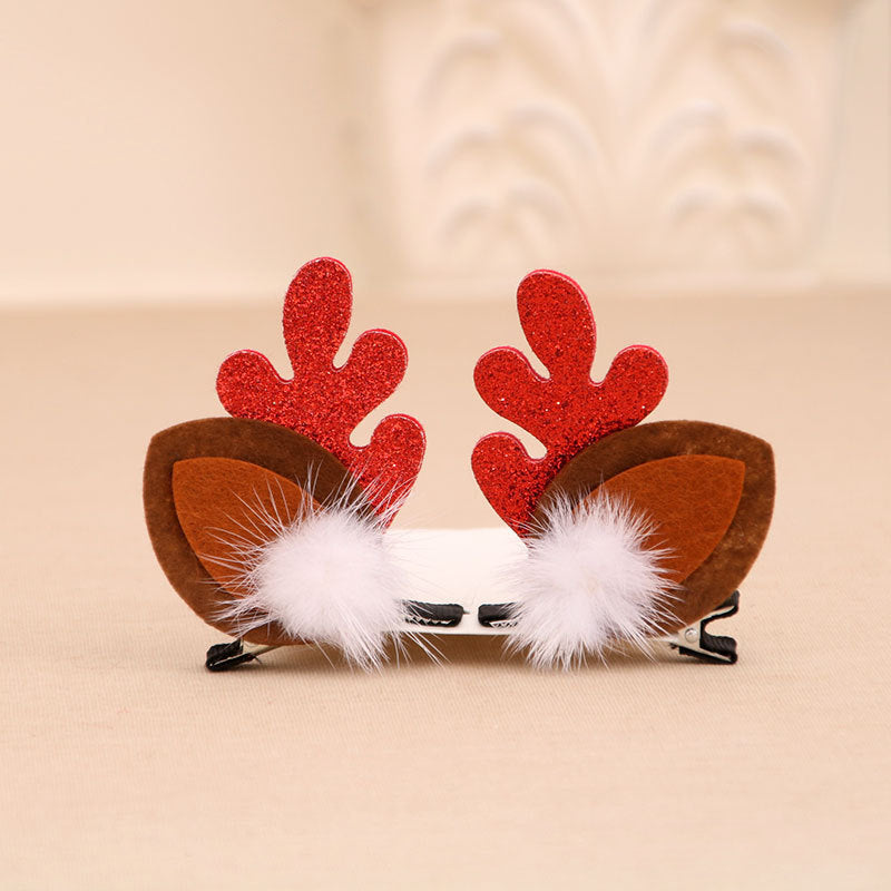 Christmas Small Gifts For Children Antlers Mink Hair Clip Hairpin Set Headdress