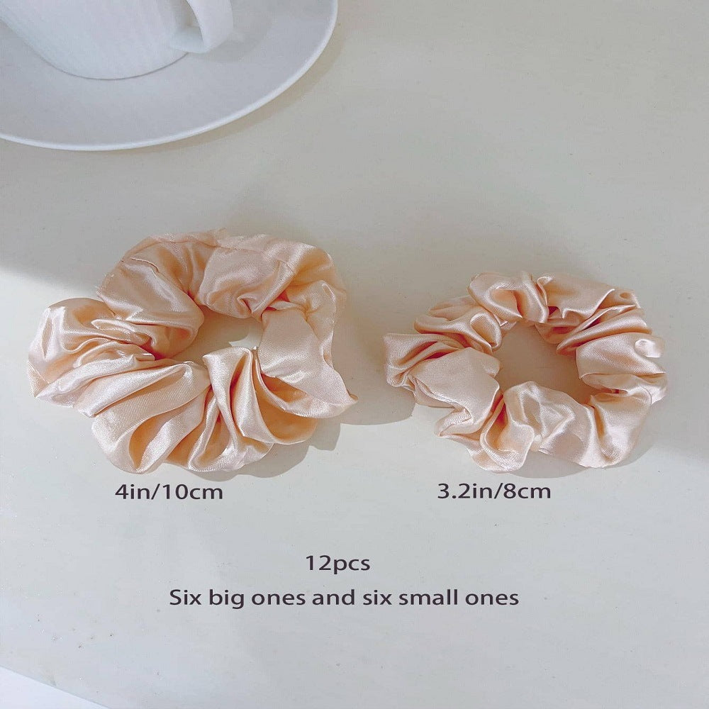 Cross-border Fashion Large Intestine Hair Ring 12 Pack Khaki Series Size Mixed High Elasticity Hundred