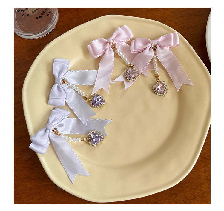 Double Bow Hair Pearl Pendant Pair Clip