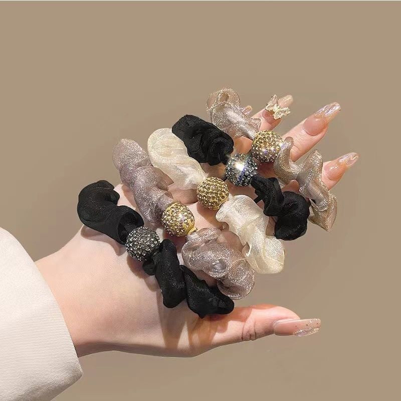 Hollow Rhinestone Small Intestine Hair Ring