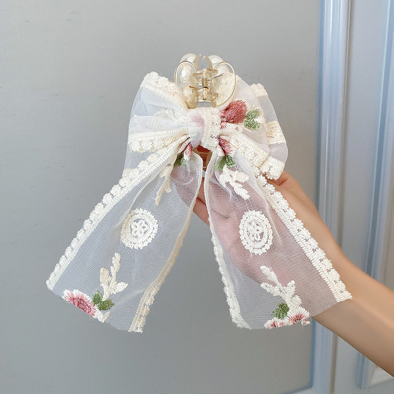 Best Women's Sweet Lace Flower Bow Large Grab Hair Clip