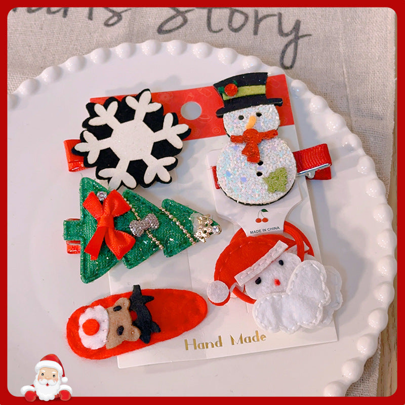 Bowknot Hairpin Cute Headwear Cartoon Cloth Bell Elk Snowflake Christmas Tree Barrettes Suit