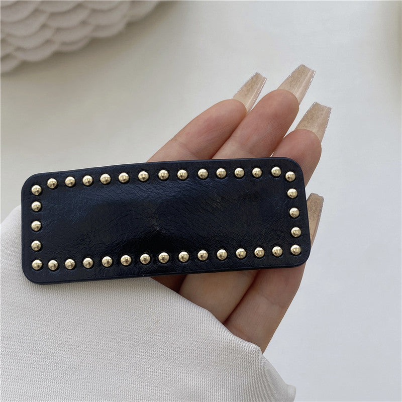 Beaded Leather Solid Color Square Simple Hair Clip