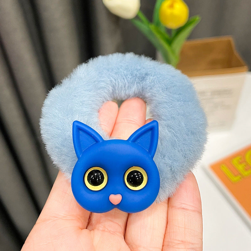 Cute Cartoon Kitten Hair Rope Girly Plush Hair Ring