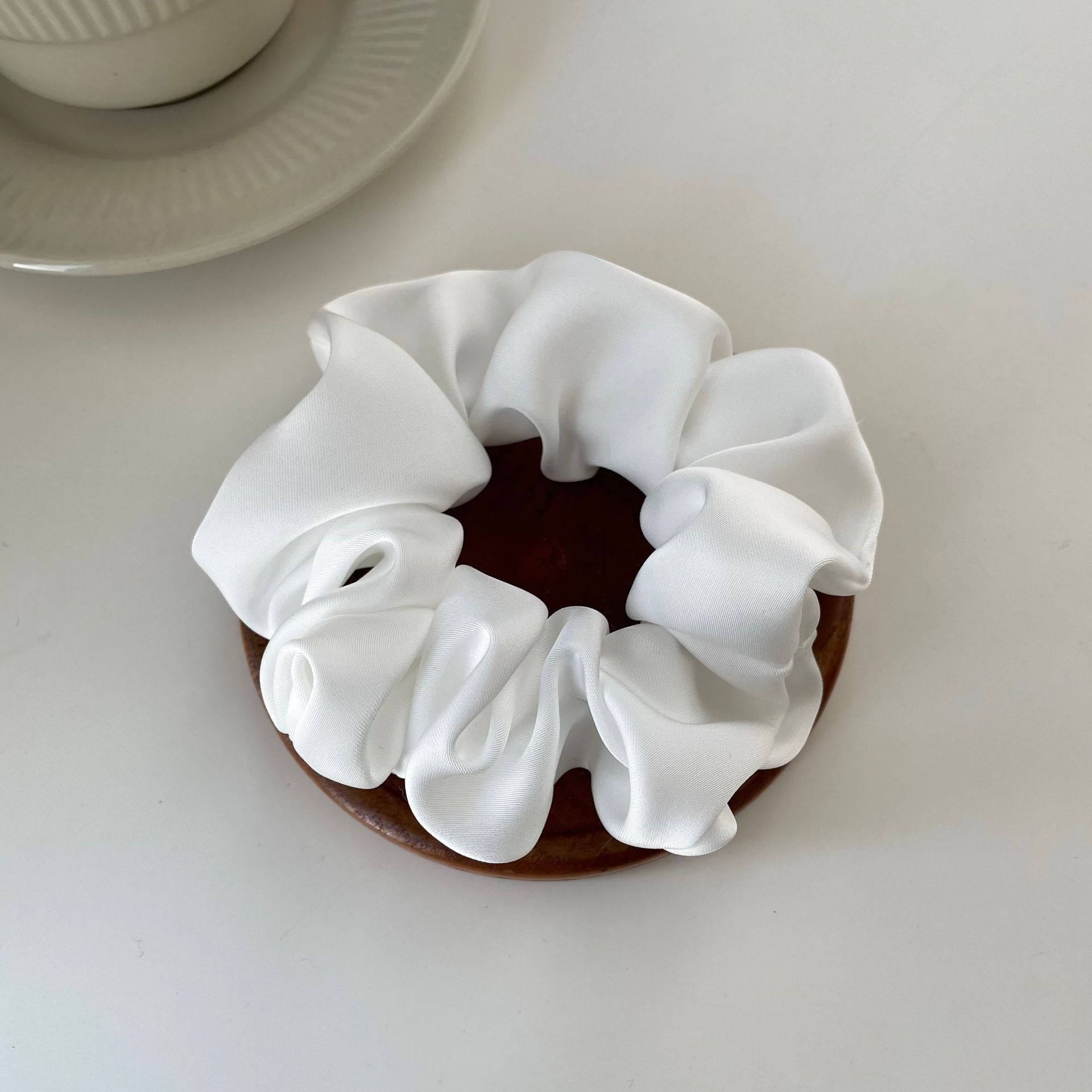 Cream Texture Silky Satin French Black Large Intestine Hair Ring