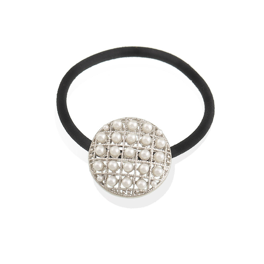 Elegance Retro Pearl Alloy Ponytail Hair String Ring Girl