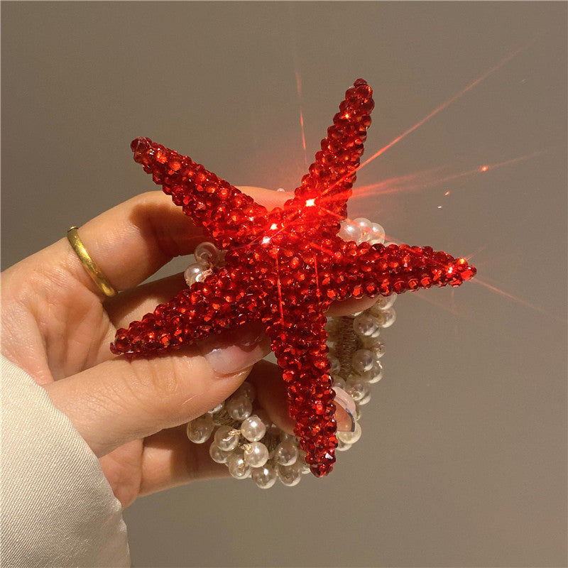 Lovely Starfish Hair Ring Pearl Star Head Rope
