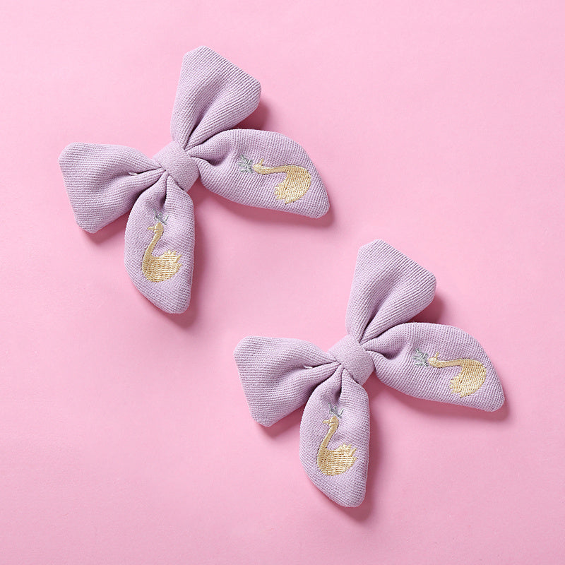 Beautifully Embroidered Cotton Children's Bow Hair Clip