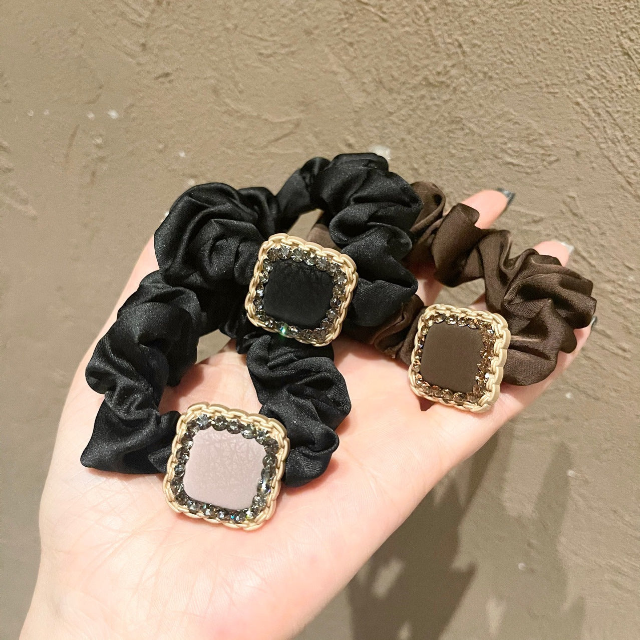 Leather Square Rhinestone Hair Ring Forest Temperament Large Intestine Ring