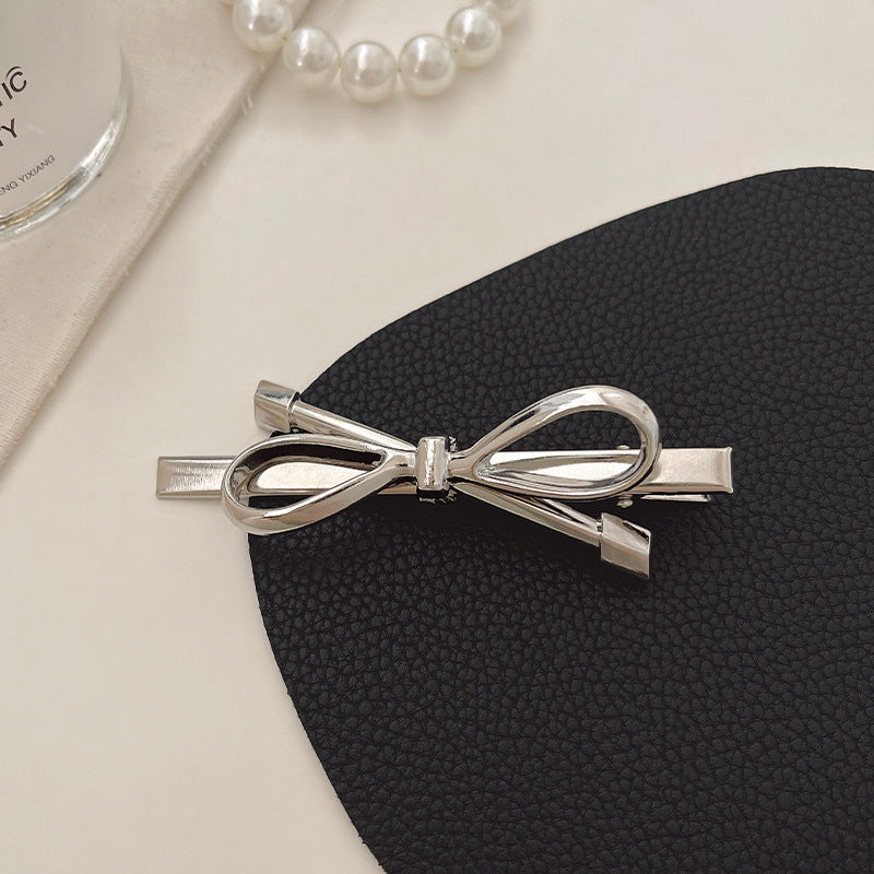 Ins Cold Style Silver Bow Barrettes Women