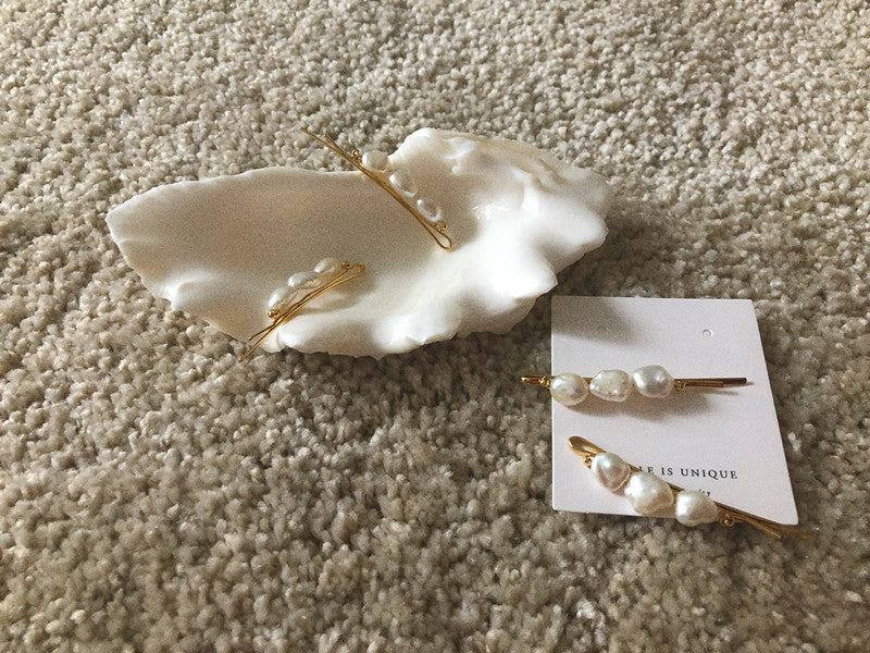 Handmade Natural Fresh Water Baroque Pearl Barrettes