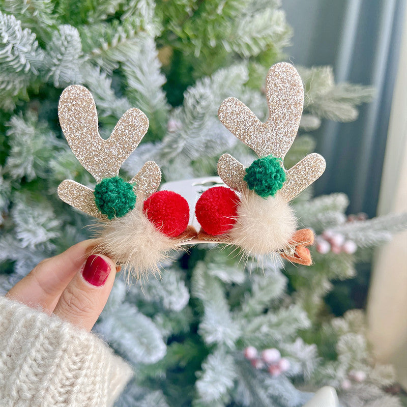 Christmas Barrettes Cute Elk Horn A Pair Of Hairclips