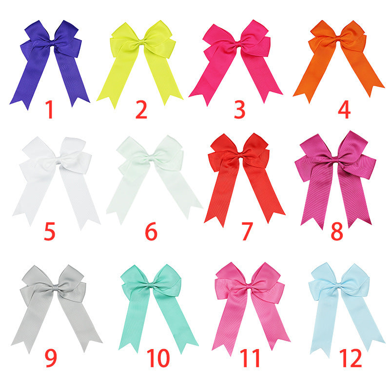 Handmade Long Floating Tail Solid Color Bow Children Barrettes