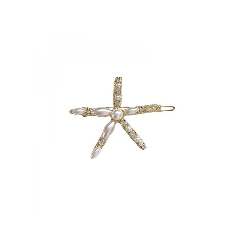 Ins Ornament South Korea Dongdaemun Hair Accessory Girl Starfish Inlaid Pearl Rhinestone Barrettes