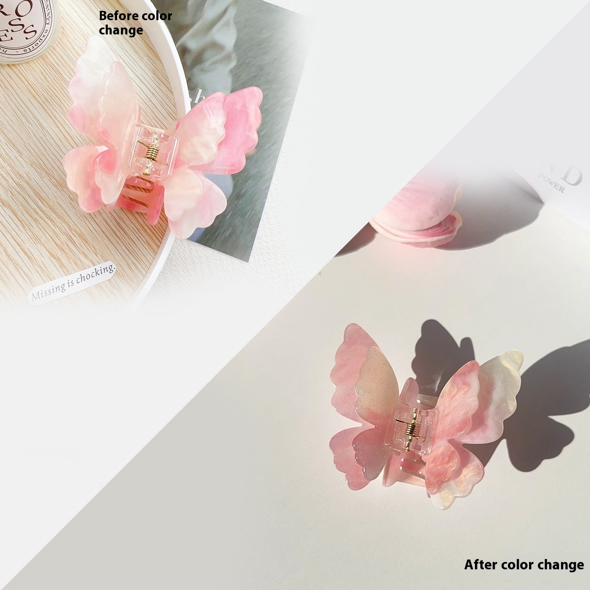 French High-end Double-layer Butterfly Color Hair Clip