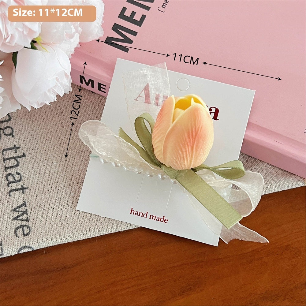 Three-dimensional Tulip Flower Barrettes Simple Ribbon