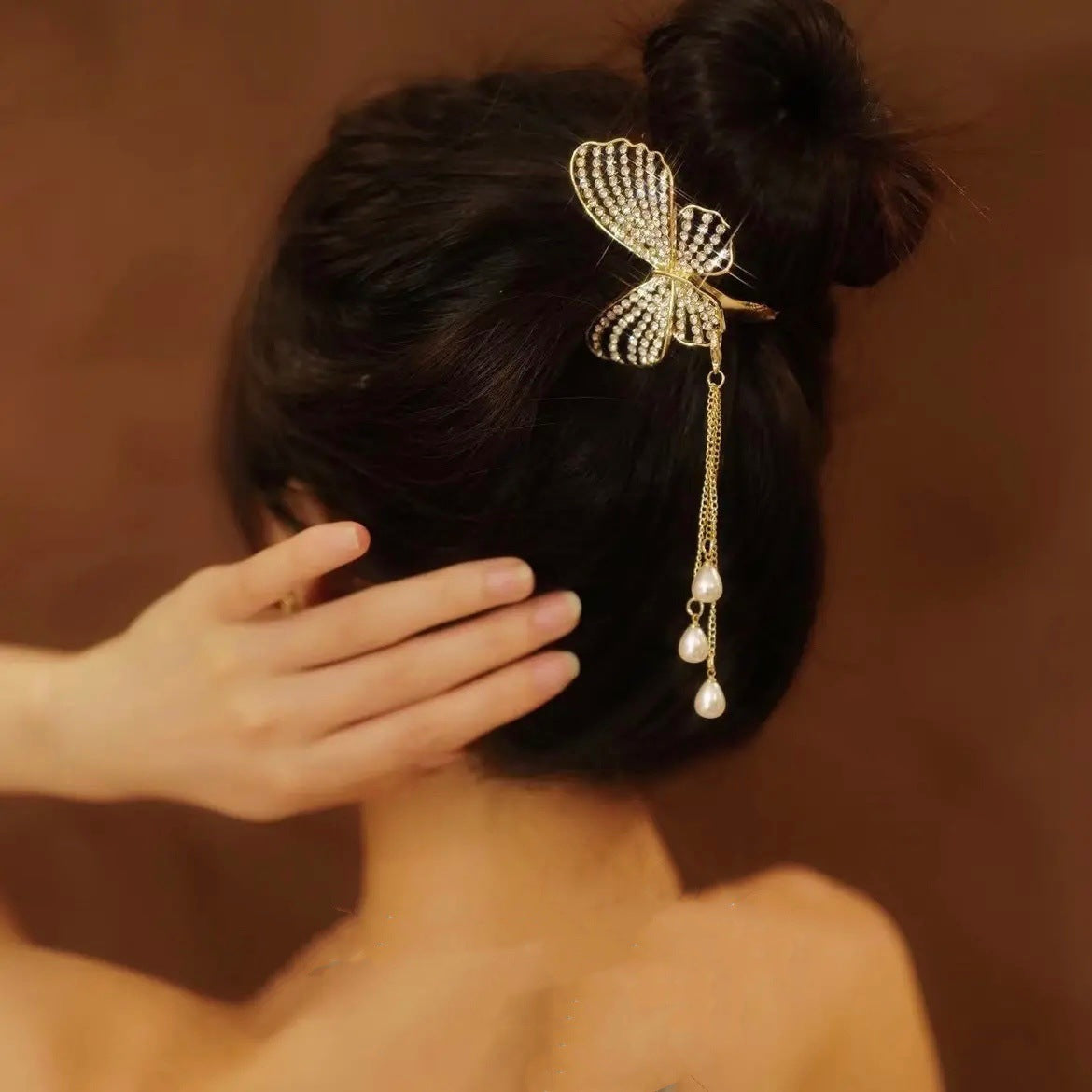 Best Super Fairy Butterfly Diamond Tassel Horsetail Hair Clip